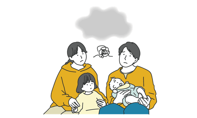 お悩みを抱える家族のイラスト